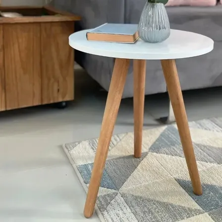 Mesa Lateral Redonda Pé Palito 35x40 Para Sala Casa Lar Mdf Branco