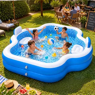 Piscina Inflável Grande 2,95m Firme Encosto Duplo Design Mos Azul