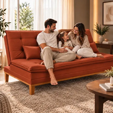 Sofá Cama Mobly Reclinável Disponível Em 10 Cores No Suede Terracota Liso