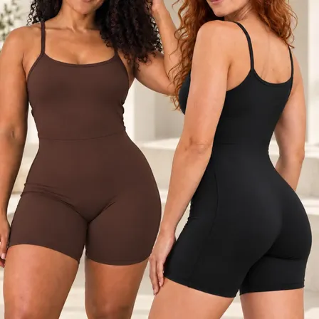 Kit 2 Macaquinho Fitness Feminino Macacão Treino Ginástica Preto / Marrom Liso G