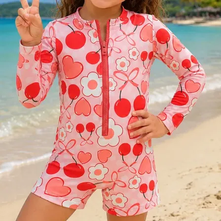 Macaquinho Maiô Infantil Body Com Proteção Uv50 Natação Vermelho Cerejinha 6