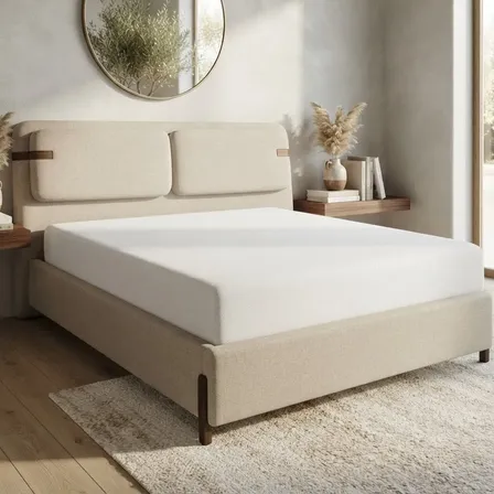 Cama King Verona Estofada Premium Cabeceira Alta Para Quarto Bege Linho Premium