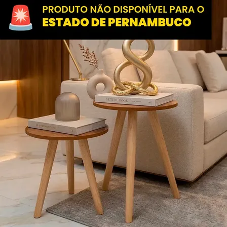 Conjunto Mesas Laterais Redondas Para Sofá Em Mdf Moderno Nature
