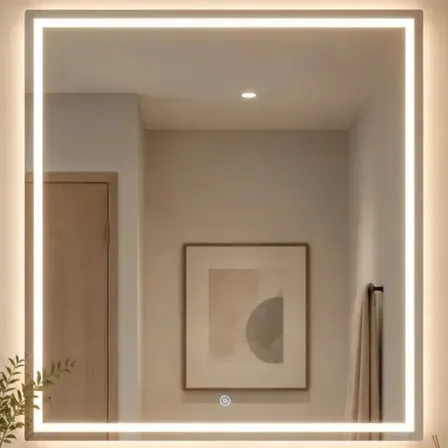 Espelho 60x60 Quadrado Com Led 3 Cores Touch Jateado Bivolt