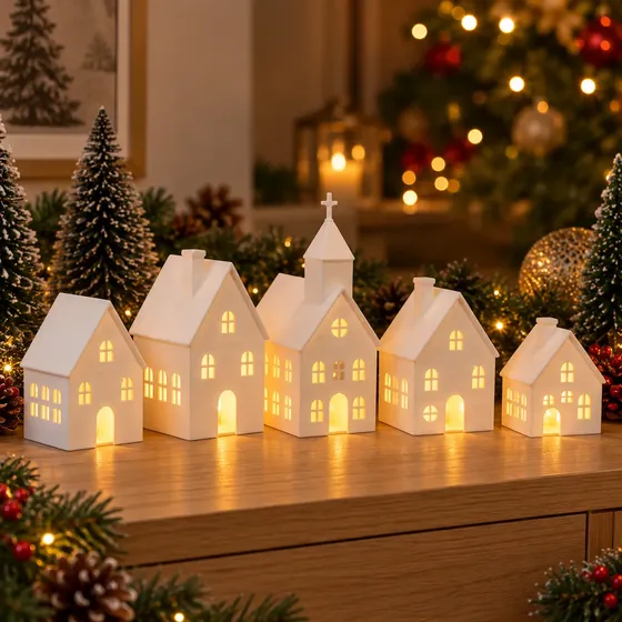 Vila De Natal Kit 5 Casinhas Iluminadas Led Decorativas