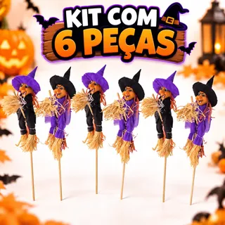 Decoracao Halloween Mesa Doce Bruxa Palito Kit 6 Espeto