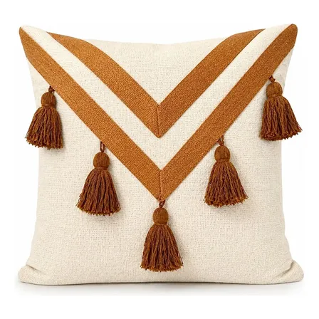 Capa De Almofada Fita Pompom Chique Boho Decorativa Sofá Caramelo