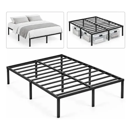 Estrutura De Cama De Metal Casal Espaço De Armazenamen Preto