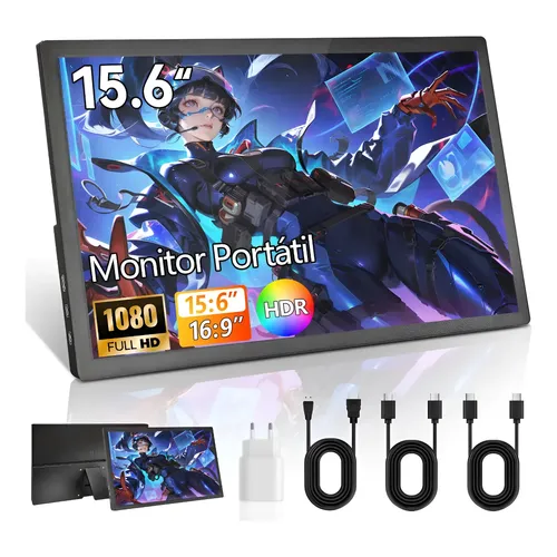 Monitor Portátil Para Jogos De 15,6 Polegadas, Full Hd 1080p Preto 127/220v