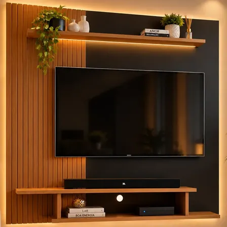 Painel Sala Tv 55 Polegadas Ripado Rack Suspenso 133x109