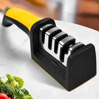 Afiador De Facas Profissional Ergonômico 4 Níveis De Afiação Amarelo