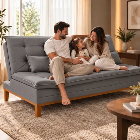 Sofá Cama Mobly Reclinável Disponível Em 10 Cores No Suede Cinza Liso
