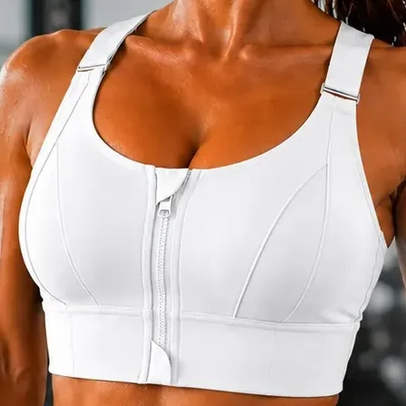 Top Fitness Feminino Zíper Frontal Alta Sustentação Academia Branco Lisa G/gg