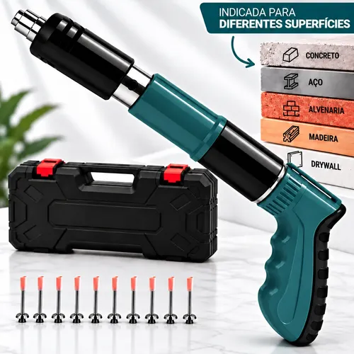 Pistola Fixação Finca Pino Ação Direta Drywall Gesso Maleta