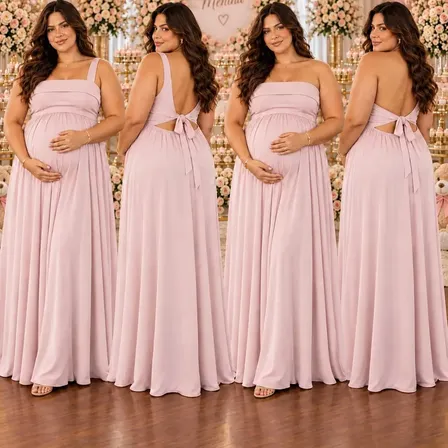 Vestido Gestante Plus Size Longo Amamentação Chá Festa Elega Rose Lisa G1 G2 G3