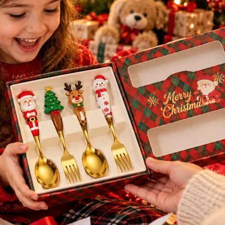 Kit Talheres Natalinos 4 Peças Inox Dourado Decoração Natal