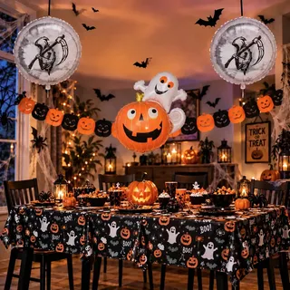 Decoração Halloween Mesa Baloes Cordao Abobora Bruxa