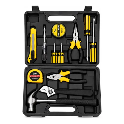 Kit Ferramentas Jogo Com 12 Peças Maleta Completa Multiuso Amarelo