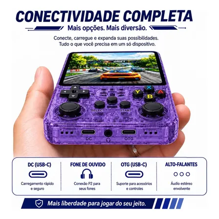 Fone Videogame R36s Retro Portátil Premium Console De Mão Roxo