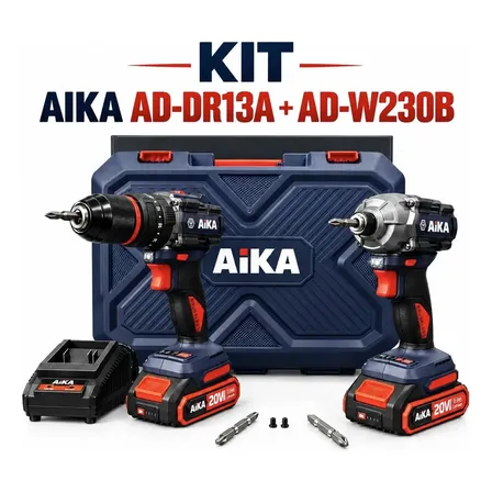 Duas Parafusadeira 20v Com Impacto Aika Ad-dr13a Ad-w230b Azul-escuro 20v