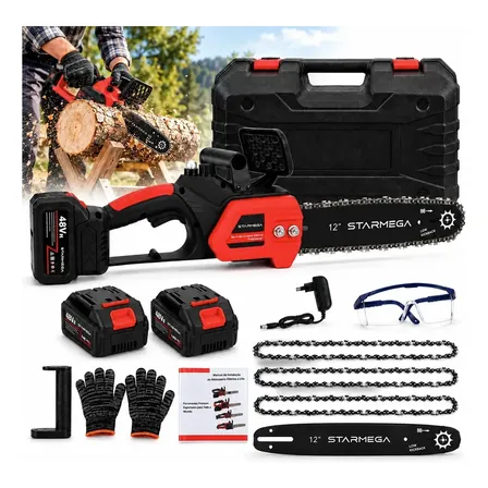 Motosserra Elétrica 12 Polegadas A Bateria Sem Fio Para Poda Vermelho 127/220v