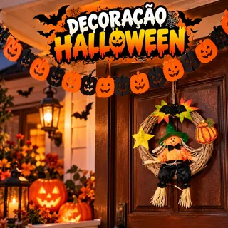 Decoracao Halloween Guirlanda Porta Cordao Abobora Sortido Arco-íris