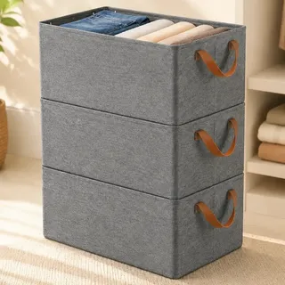 Caixa Organizadora Dobrável Reforçada Para Guarda Roupa Cinza 3 Unid