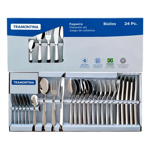 Faqueiro Tramontina Jogo Talheres Búzios Aço Inox 24 Peças Inox