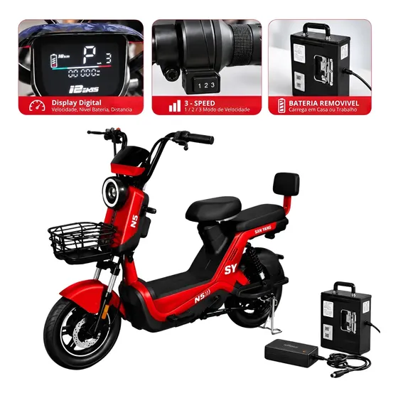 Kit Bicicleta Elétrica C2/n5 Vermelha 1000w 50km + Motor Alta Potência 1000w