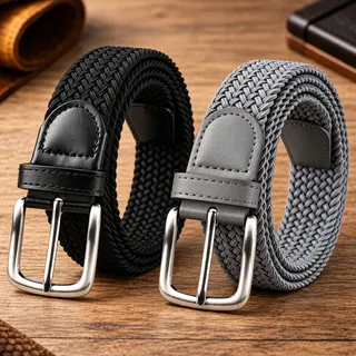 Kit 2 Cintos Elásticos Trançados Para Trabalho E Viagem Preto E Cinza Trançado Único