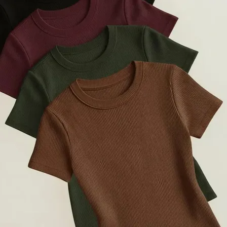 Kit 4 Blusas Feminina Ribana Canelado Estilosa Básica Casual Preto, Bordô, Verde E Marrom Liso Gg/exg (44/48)
