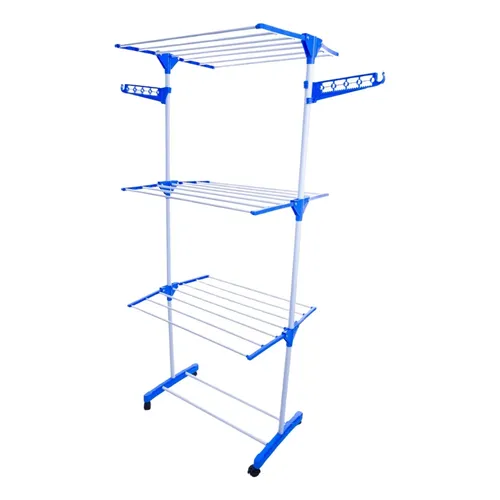 Varal De Chão Portátil Dobrável 3 Andares Vertical Roupas Azul