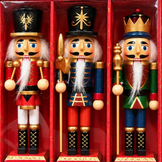 Kit 3 Soldado Quebra Nozes Boneco 13 Natal Decoração Madeira