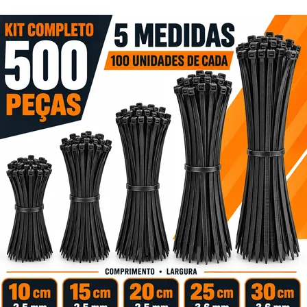 Kit 500 Abraçadeira Nylon Plástica Hellerman Enforca Gato Preto