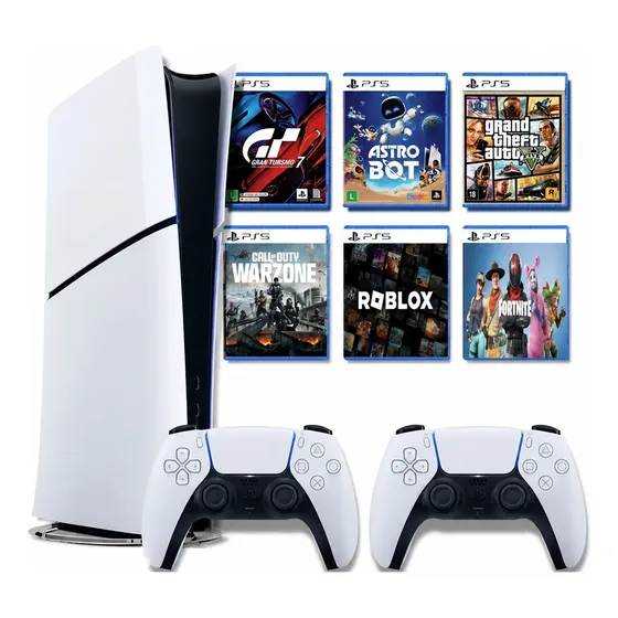 Console Playstation®5 Slim Digital+2 Controles+10 Jogos Gtav Branco Gta V