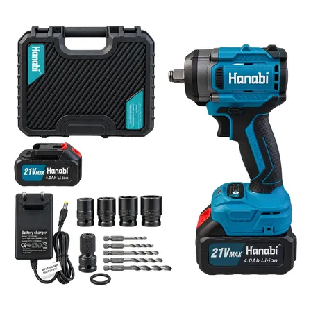 Chave De Impacto Hanabi 21v 4.0ah 2 Baterias 500nm Kit E Led Azul-claro 127/220v