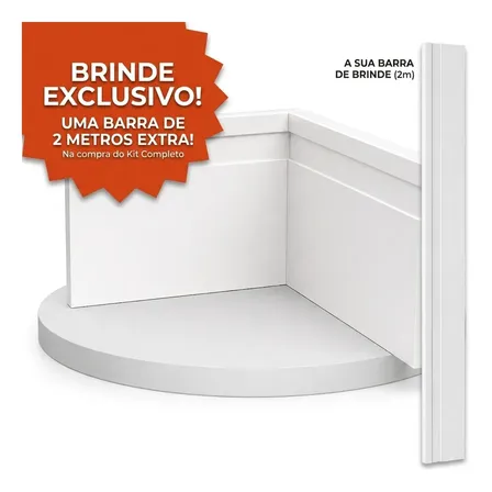 Kit 8 Barras Rodapé Poliestireno 15cm Barra 2 Metros Branco Branco