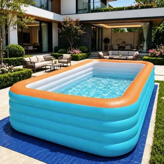 Piscina Inflável 2,92m 4 Câmaras Bomba Elétrica Opcional Azul-turquesa