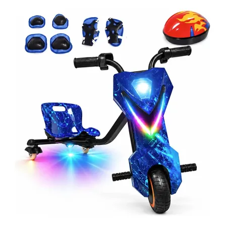 Triciclo Elétrico Infantil Drift Azul Luzes Rgb Bluetooth