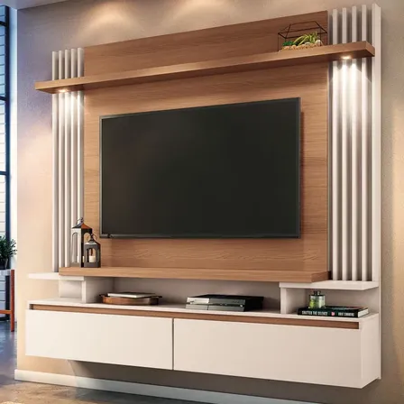 Rack Com Painel Para Tv Até 60 Polegadas Manu 1,80m Bege