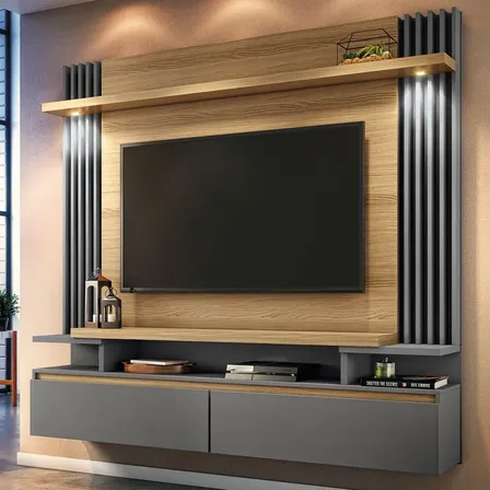 Rack Com Painel Para Tv Até 60 Polegadas Manu 1,80m Cinza