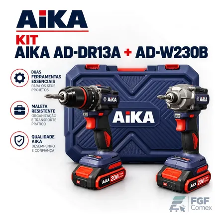 2 Parafusadeiras 20v Com Impacto Aika Dr13a + W230b Azul-escuro 20v