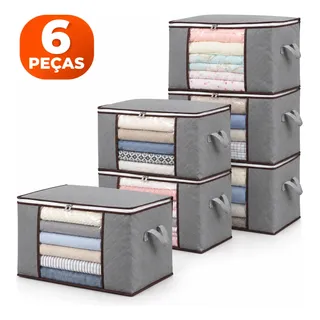 Kit 6 Sacos Organizadores 84l Guarda-roupa Edredom Cobertor Cinza