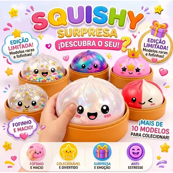 Kit 3 Brinquedos Squishy Famosinhos Antistress
