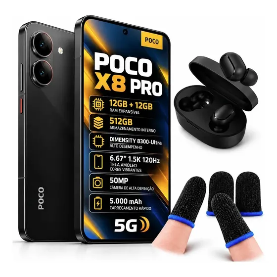 Xiaomi Poco X8 Pro 5g 12gb 512gb Dual Sim + Fone + Dedo + Nf