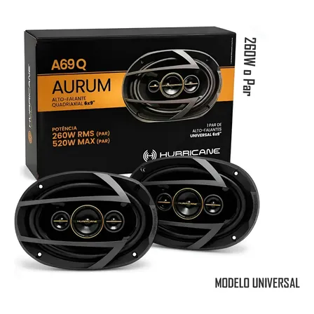 Kit Alto Falante Universal Hurricane A69q - Quadriaxial 6x9 Polegadas 260w Rms E 560w Rms O Par 4 Ohms Preto