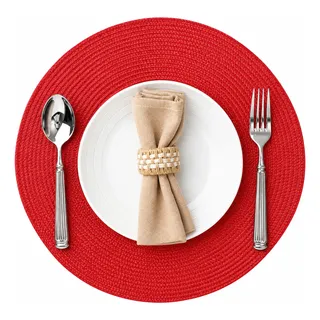 Jogo Americano Redondo Sousplat Cozinha Jantar Kit 6 Peças Vermelho Liso