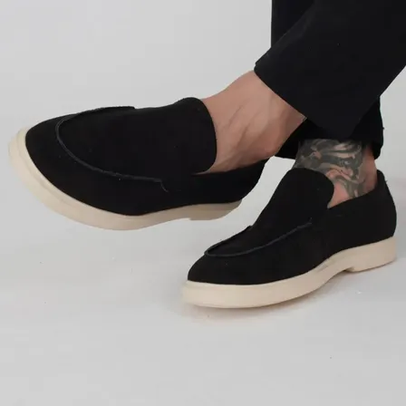 Sapato Social Mocassim Loafer Masculino Leve Couro Camurça Preto 43 Br