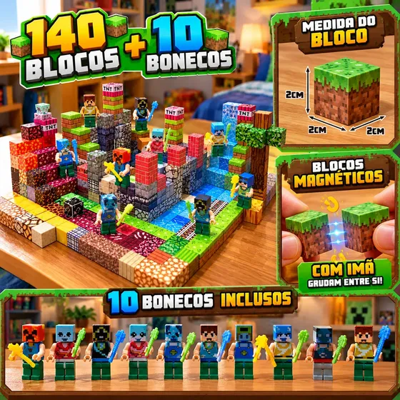 140 Blocos Magneticos Crafte Montar Construçao Brinquedo