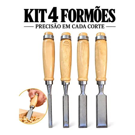 Kit Formões Profissional Para Entalhar Madeira Jogo 4 Peças